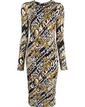 Versace Jeans Couture Logo Brush Long-sleeve Midi-dress - Multicolour