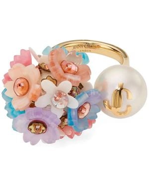 Jimmy Choo Anillo Daisy con perla - Blanco