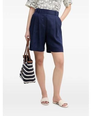 Benetton Pleated Linen Shorts - Blue