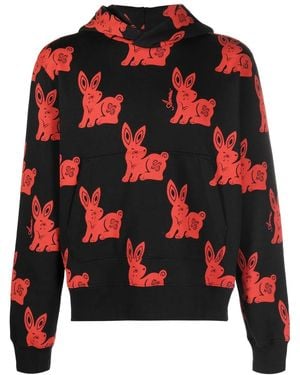 Amiri Rabbit-Motif Cotton Hoodie - Red