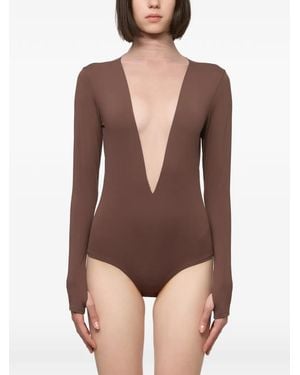Atu Body Couture Tulle-Insert Long-Sleeve Top - Brown