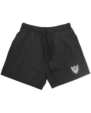 HTC Logo-Patch Drawstring Swim Shorts - Black