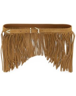 Pinko Suede Belt With Fringing And Jewel Details, 1.7 Cm - Natural