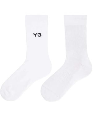 Y-3 Logo-Embroidered Ribbed Socks - White