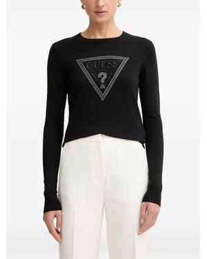 Guess Logo-Embroidered T-Shirt - Black
