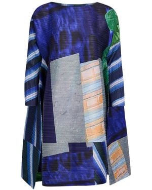 Pleats Please Issey Miyake Printed Pleated Mini Dress - Blue