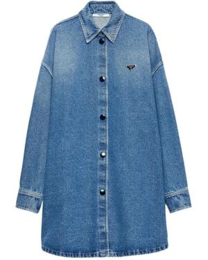 Prada Triangle-Logo Denim Shirt - Blue