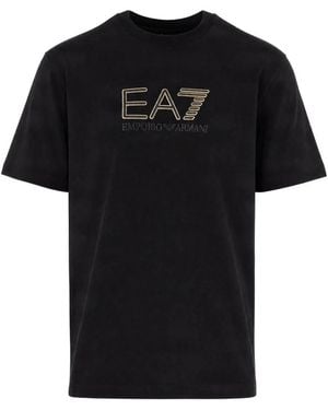 EA7 Logo-Embroidered T-Shirt - Black