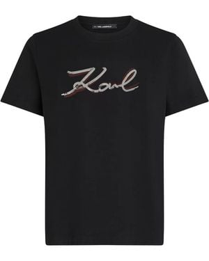 KARL LAGERFELD Sequin Signature-Embellished T-Shirt - Black