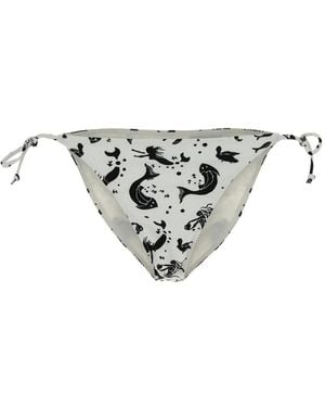 Prada Tie-Side Printed Bikini Bottom - White