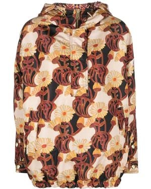 La DoubleJ Floral Print Hooded Jacket - Brown