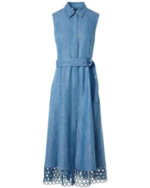 Akris Punto Robe Mi-Longue Ceinturée À Découpes Au Laser - Bleu