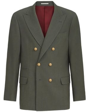 Brunello Cucinelli Blazer En Toile De Laine Vierge À Un Boutonnage Et Demi Avec Boutons En Métal - Green