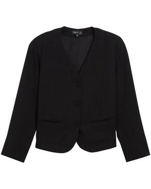 agnès b. Collarless Button-Up Jacket - Black