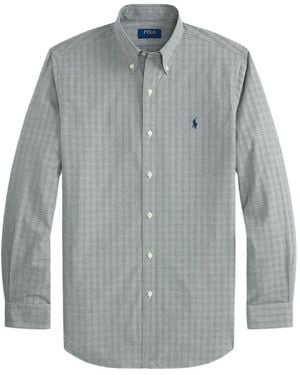 Polo Ralph Lauren Check-Print Logo-Embroidered Shirt - Grey