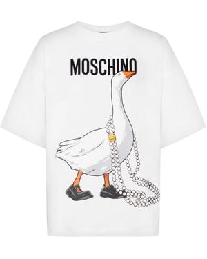 Moschino Short-Sleeved Graphic Top With Goose Motif - White
