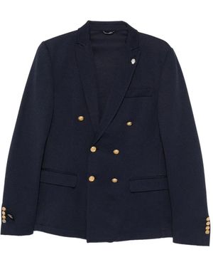 Daniele Alessandrini Double-Breasted Textured-Finish Blazer - Blue