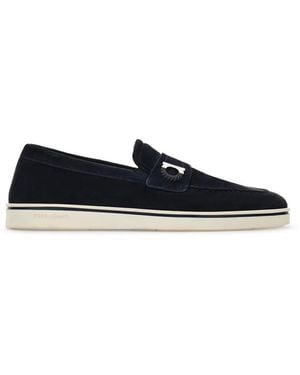 Ferragamo Boat-Shoe Loafers With Gancini Ornament - Blue