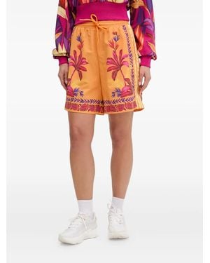 adidas Tropical-Print Side-Stripe Shorts - Orange