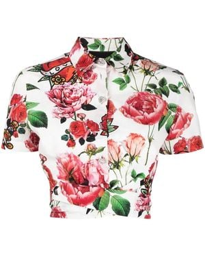 Philipp Plein Tie Detail Cropped Shirt - Red