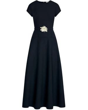 Oscar de la Renta Floral Belt Dress - Blue