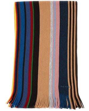 Paul Smith Signature-Stripe Fringed Scarf - Blue