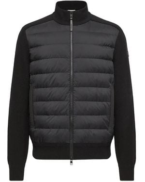 Moncler Gesteppter Cardigan Mit Lederbesatz - Schwarz
