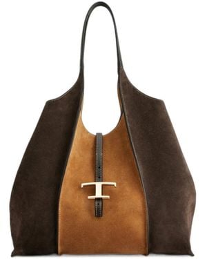 Tod's T Timeless Suede Tote Bag - Brown