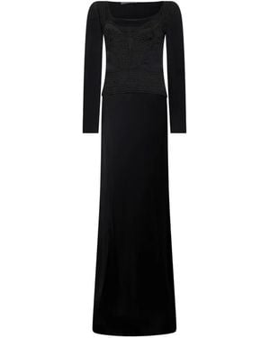 Alberta Ferretti Lace-Insert Long-Sleeve Maxi Dress - Black