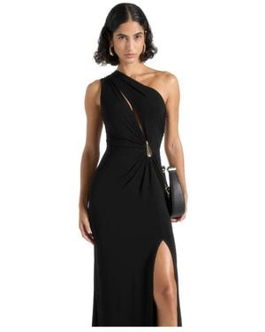 Manière De Voir Vanessa Asymmetric Ruched Teardrop Detail Maxi Dress - Black