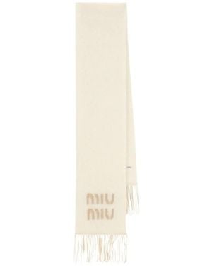 Miu Miu Logo Fringed Scarf - White