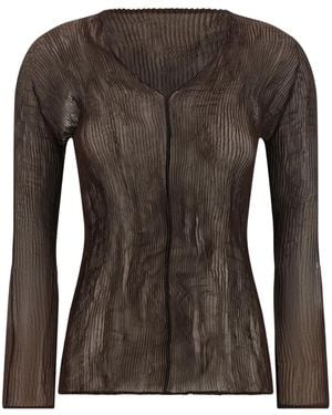 Issey Miyake Jersey Plisado Con Cuello En V - Marrón