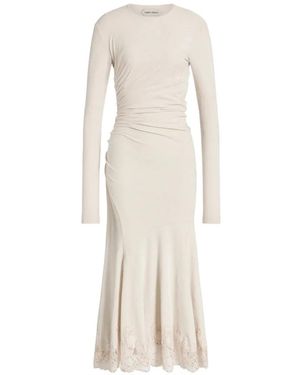 Alberta Ferretti Lace Ruched Midi Dress - White