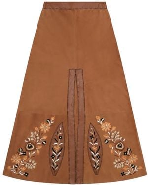 Fortela Falda Nina De Piel Bordada - Marrón