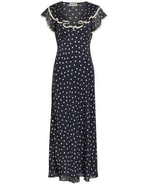 RIXO London Bethea Polka-Dot Ruffled Maxi Dress - Blue