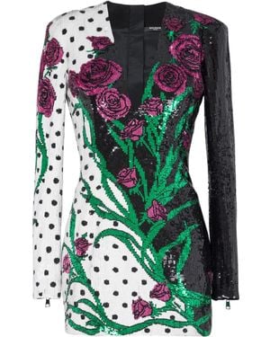 Balmain V-Neck Sequin Minidress - Green