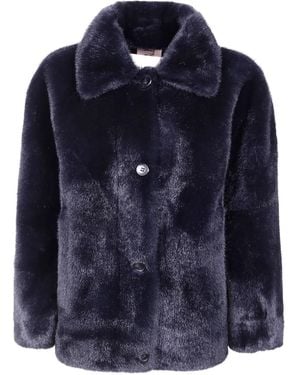 VALENTINI 1972 Buttoned Faux-Fur Jacket - Blue