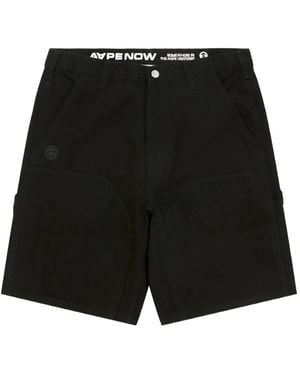 Aape By A Bathing Ape Logo-Embroidered Cotton Shorts - Black
