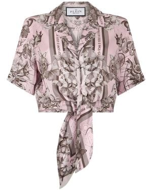 Philipp Plein Cropped Butterfly-Print Shirt - White