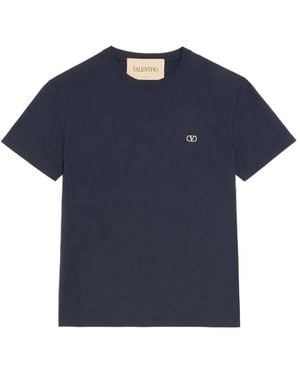 Valentino Garavani T-Shirt En Coton À Logo Brodé - Blue