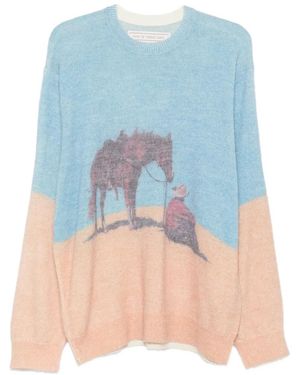 One Of These Days Pull En Maille Intarsia Et Imprimé Graphique - Blue