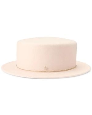 Maison Michel Augusta Bead-Trim Boater Hat - Pink