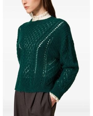 Twinset オープンワーク ケーブルニットセーター - グリーン