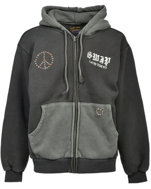 SWJP Hoodie Verfraaid Met Studs En Grafische Print - Grijs