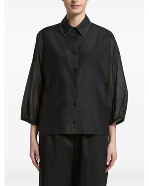 Peserico Sheer-Panelled Puff-Sleeve Shirt - Black