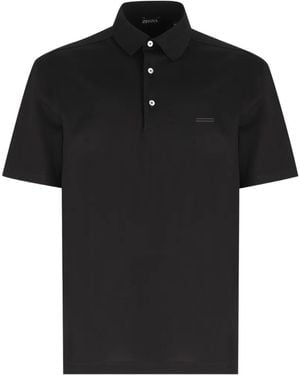 ZEGNA Short-Sleeve Piqué Polo Shirt - Black
