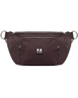 P.E Nation Grid-Pattern Logo-Patch Belt Bag - Brown