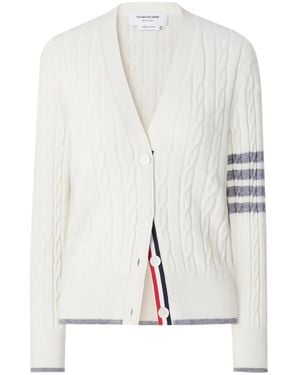 Thom Browne Cárdigan De Cachemira Con Motivo 4-Bar - Blanco