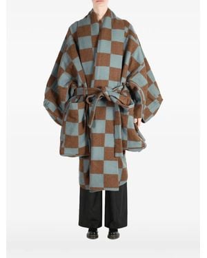 Uma Wang Check-Pattern Belted Coat - Blue