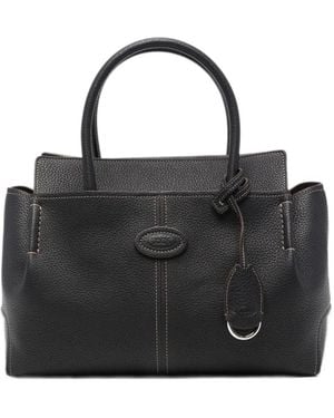 Tod's Logo-Plaque Pebbled Tote Bag - Black